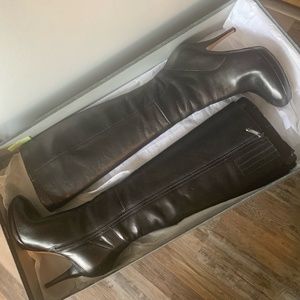 Black leather knee high boots